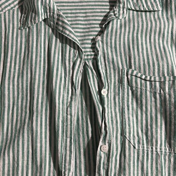 H&M linen blend shirt green striped - Picture 5 of 9